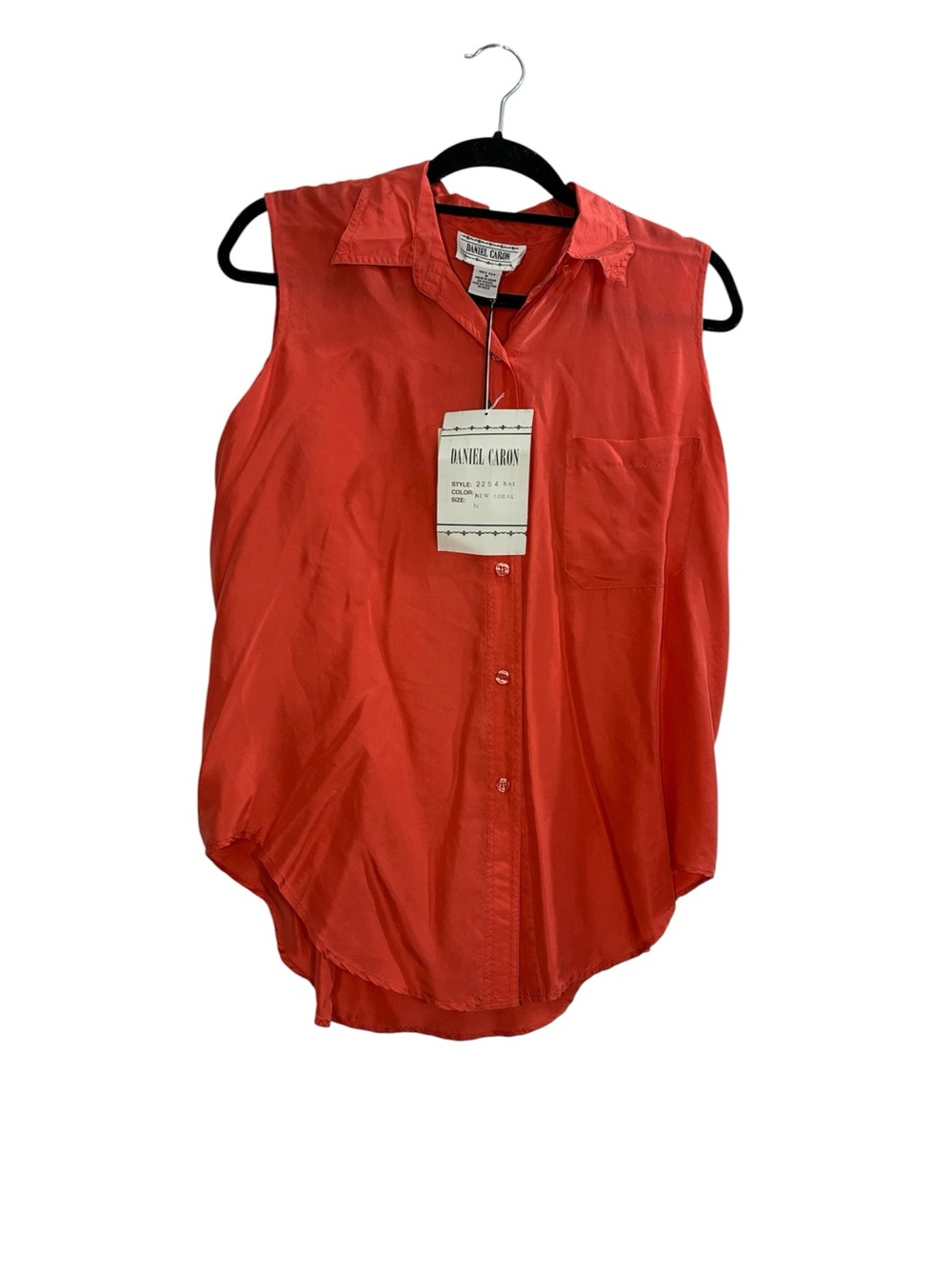 Daniel Caron Vintage Washable Silk Button-Up Sleeveless Shirt - Coral